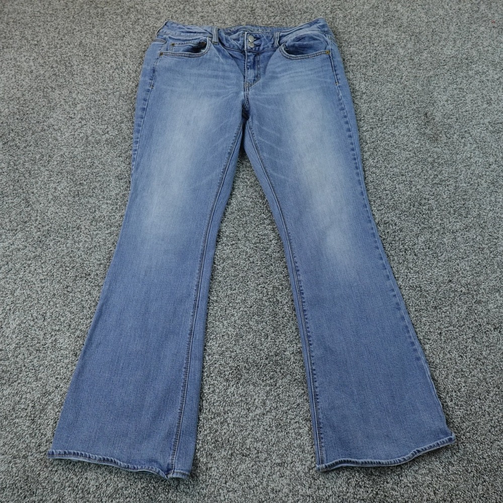 American Eagle Jeans Womens 14 Blue Denim Pants Mid Rise Artist Flare Stretch